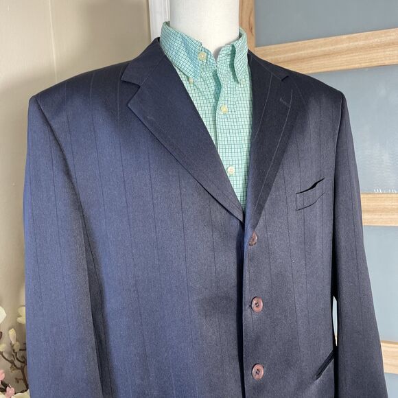 Pacelli Men's Pinstripe Blazer Dark Navy Tailored Multi Button Sport Coat 46R - Picture 2 of 9